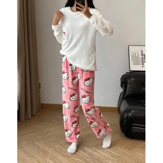 Pink Hello Kitty Lounge Pants – Soft & Cute Pajama Trousers - AS art - Image 2