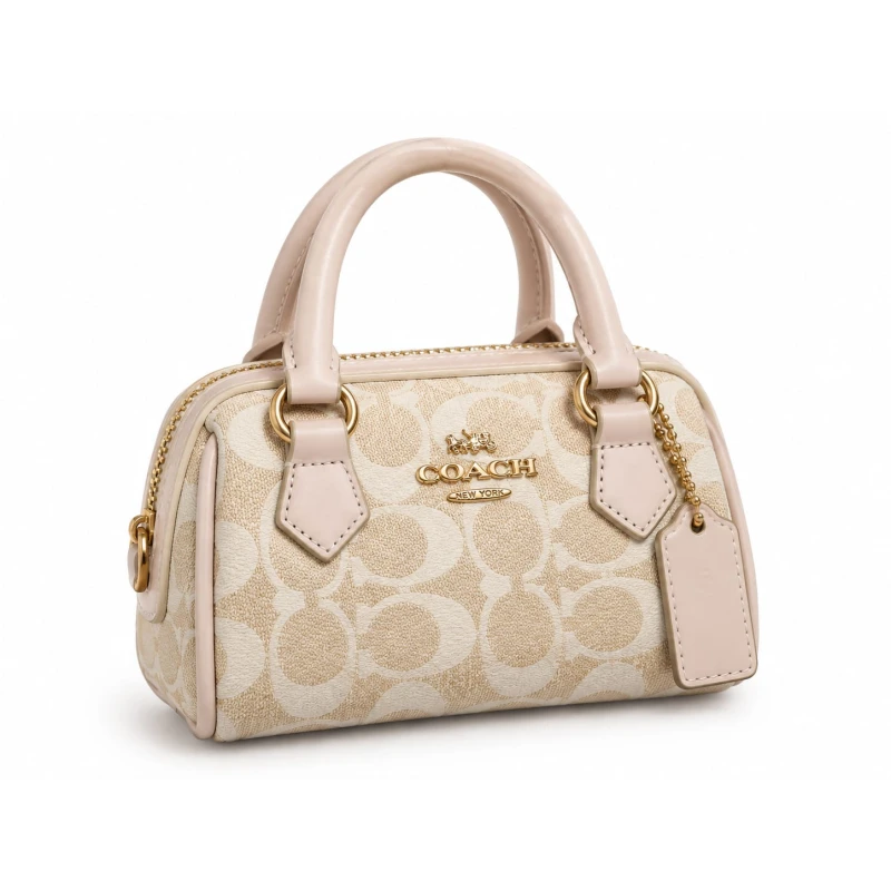 Mini Rowan Bag, Classic Monogram Pattern Mini Handbag with Top Handles, Zipper Closure and Gold-Tone Hardware, Elegant Everyday and Occasion Bag, 17 cm, Master Copy - AS art