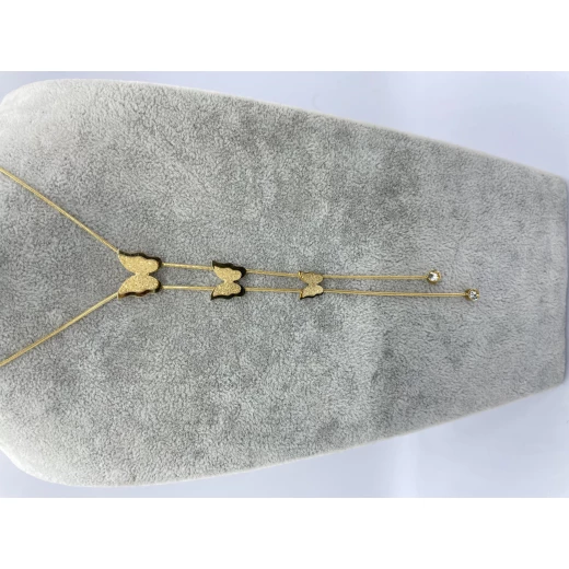 AURA An elegant vertical necklace featuring three golden butterflies adorned with shimmering crystal beads – a graceful piece that captures femininity and charm - Aura - Image 2