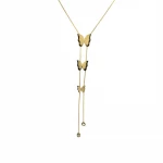 AURA An elegant vertical necklace featuring three golden butterflies adorned with shimmering crystal beads – a graceful piece that captures femininity and charm - Aura