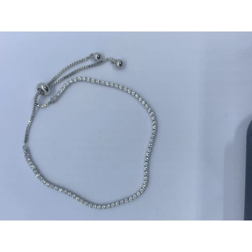 AURA Delicate silver zircon bracelet in a rope-style design, studded with crystals – a sleek, feminine, free-size piece for timeless elegance - Aura - Image 2