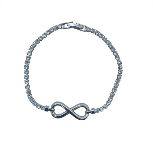 AURA Stylish silver zircon bracelet with shimmering crystals and a central infinity symbol – a blend of elegance and timeless meaning. AURA Stylish silver zircon bracelet with shimmering crystals and a central infinity symbol – a blend of elegance and timeless meaning.