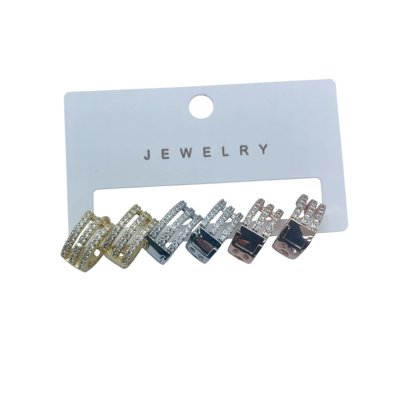 AURA Triple rhodium-plated hoop earring, adorned with sparkling crystals in gold, silver, and rose gold – a stylish blend of elegance and charm - Aura