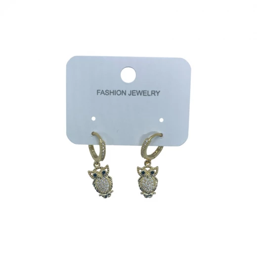 AURA Gold earrings featuring a crystal-studded hoop and a sparkling owl charm with bold black eyes – color guaranteed AURA Gold earrings featuring a crystal-studded hoop and a sparkling owl charm with bold black eyes – color guaranteed