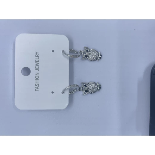 AURA Elegant silver earrings with a crystal-studded hoop and a dazzling owl charm with bold black eyes – color guaranteed. - Aurora - Image 2