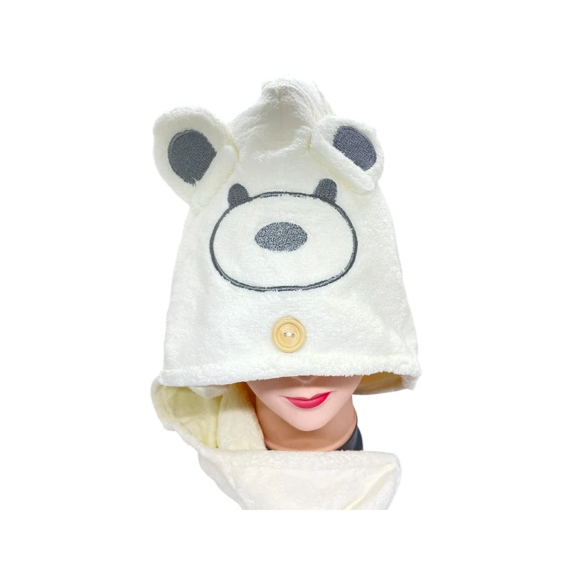 Kids’ cotton head towel with a cute bear-style hood, soft and gentle for a clean and cozy bath routine, The white color adds a fresh, pure touch. - Aura