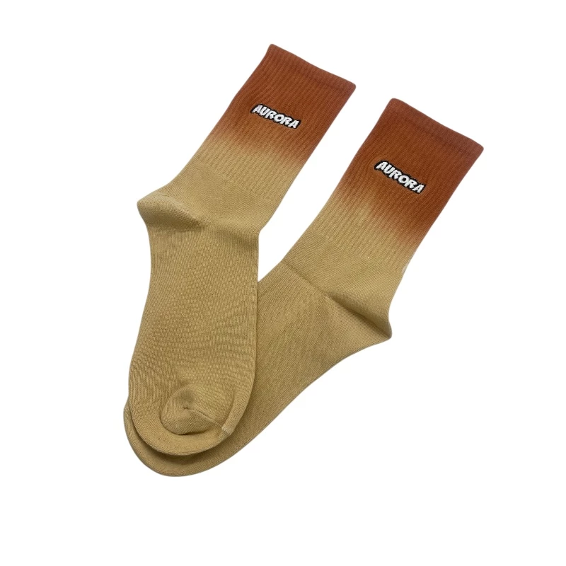 Aurora long cotton socks with a brown top and beige bottom. Soft, comfy, and ideal for everyday wear with warm, neutral tones. - Aura