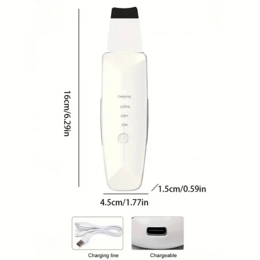 Premium Ultrasonic Facial Skin Scrubber with 4 Stainless Steel Blackhead Removal Tools – Deep Cleansing, Lifting Exfoliation – Rechargeable - Snugsy - Image 4