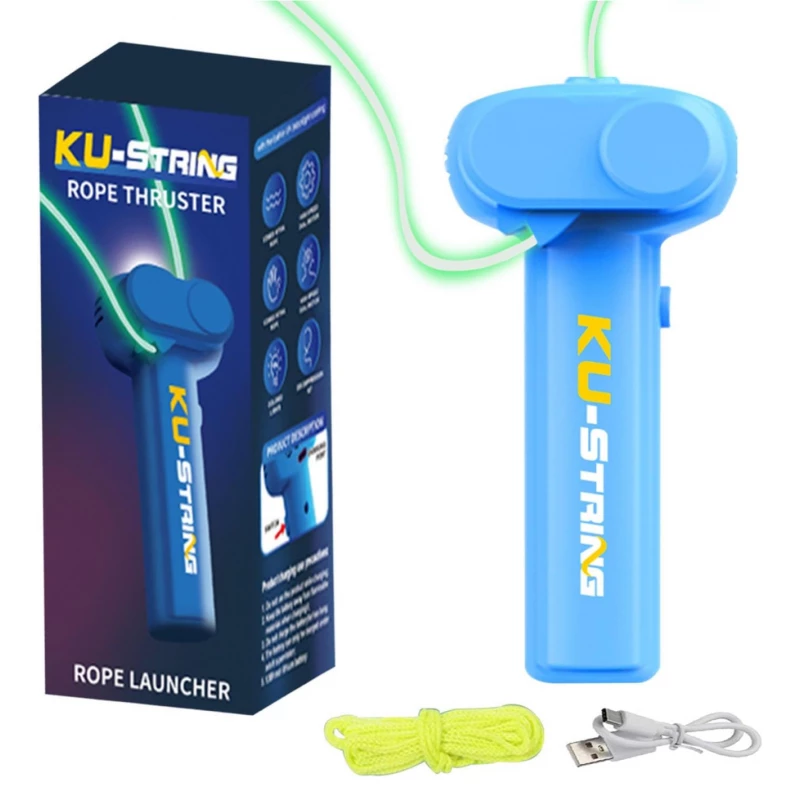 Rechargeable LED Rope Launcher Toy for Kids, KU-String Handheld Light-Up Rope Thruster – Outdoor Action Game for Boys and Girls - Snugsy