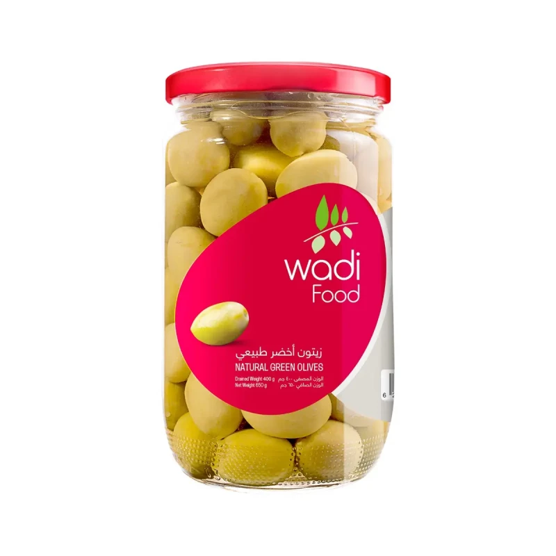Wadi Food whole Natural green Olives 400G - Wadi food