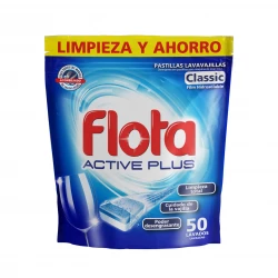 Flota Active Plus Dishwasher Tablets 65 x 14g, powerful deep cleaning formula for tough grease and stains removal, leaves dishes sparkling clean and shiny, compatible with all dishwashers for effective daily washing results