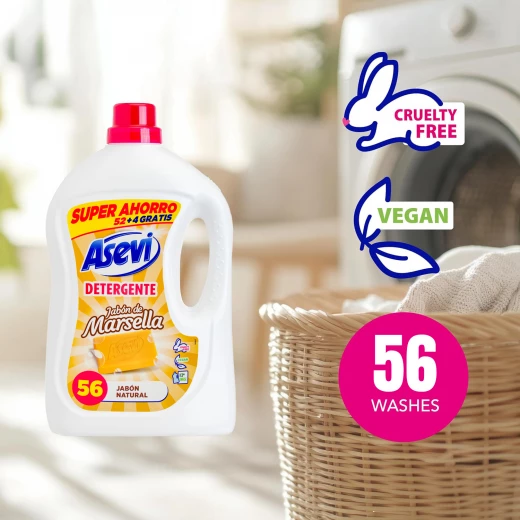 Asevi Laundry Detergent Washing Liquid Detergent Laundry Cleanser 3L 52+4 Washes Marseille Nabulsi Soap - Asevi - Image 3