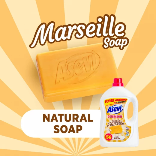 Asevi Laundry Detergent Washing Liquid Detergent Laundry Cleanser 3L 52+4 Washes Marseille Nabulsi Soap - Asevi - Image 2