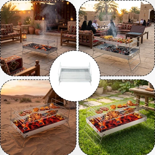 Atad Portable Charcoal Grill 33×60 cm – Adjustable Heat Control & Durable Outdoor BBQ Grill - Atad - Image 2