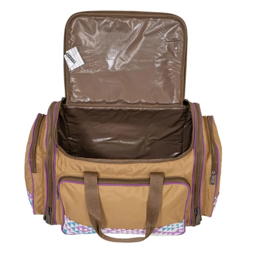 Al-Mustawi Travel Bag Khaki with lavender Chanel ribbon trim, 35L – Easy Organization, Rugged Durability, Foldable Storage - Atad - Image 2