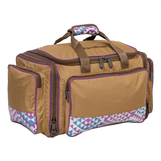 Al-Mustawi Travel Bag Khaki with lavender Chanel ribbon trim, 35L – Easy Organization, Rugged Durability, Foldable Storage Al-Mustawi Travel Bag Khaki with lavender Chanel ribbon trim, 35L – Easy Organization, Rugged Durability, Foldable Storage