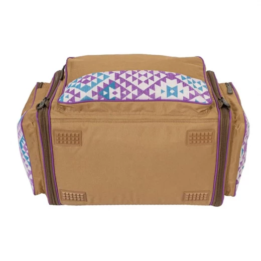 Al-Mustawi Travel Bag Khaki with lavender Chanel ribbon trim, 35L – Easy Organization, Rugged Durability, Foldable Storage - Atad - Image 3