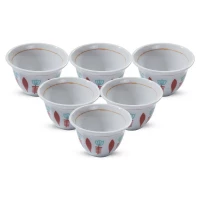 6-Piece Porcelain Arabic Coffee Cup Set – Traditional Rose Pattern, White × Red, Large Size
