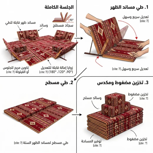 جلسة عربية أرضية مع مساند ظهر + 4 مراكي + بساط 2×3 متر من عتاد - عتاد - Image 5