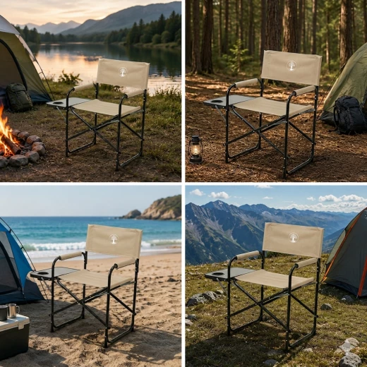 Atad Executive Folding Chair with Side Table – Supports 110kg, Comfortable & Portable, Beige - Atad - Image 3