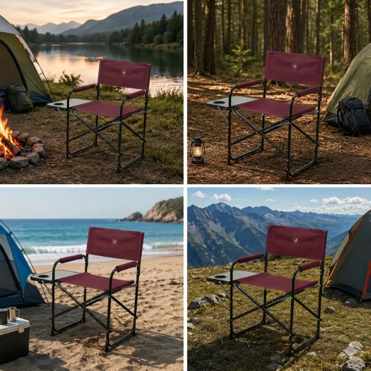 Atad Executive Folding Chair with Side Table – Supports 110kg, Comfortable & Portable, Burgundy - Atad - Image 4
