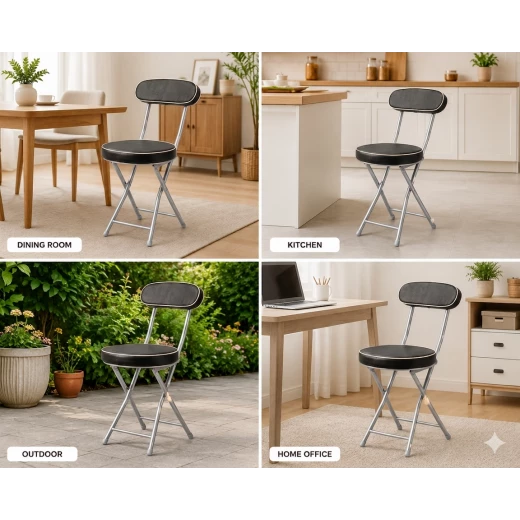Atad Round Folding Padded Chair, Black – Comfortable, Durable & Easy to Carry - Atad - Image 2