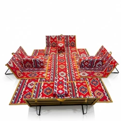 Atad Arabic Floor Seating Set with Backrests + 4 Cushions + 2×3m Carpet