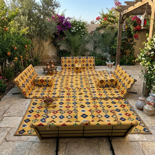 Atad Arabic Floor Seating Set with Backrests + 4 Cushions + 2×3m Carpet - Atad - Image 2