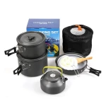 ATAD Portable Outdoor Camping Cookware Set – Foldable Camping Mess Kit Includes 2 Pots, Frying Pan, Teapot & Bowls with Storage Mesh Bag for Backpacking & Picnic - Atad