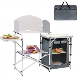Atad Foldable Kitchen Table with Storage Cabinets & Heat-Resistant Surface – Portable for Camping & Outdoor Use