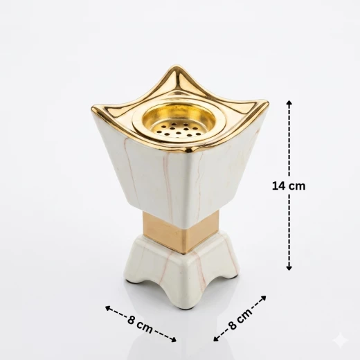 مبخرة رخام فاخرة مقاس 8×8×14 سم بتفاصيل مذهبة – تصميم عصري أنيق للعود والبخور من عتاد - عتاد - Image 2
