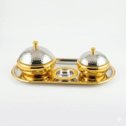 ATAD Premium Two-Tone Gold & Silver Hammered Tamriya Serving Set with Tray & Core Bowl – Luxury Heritage Dates Hospitality Set