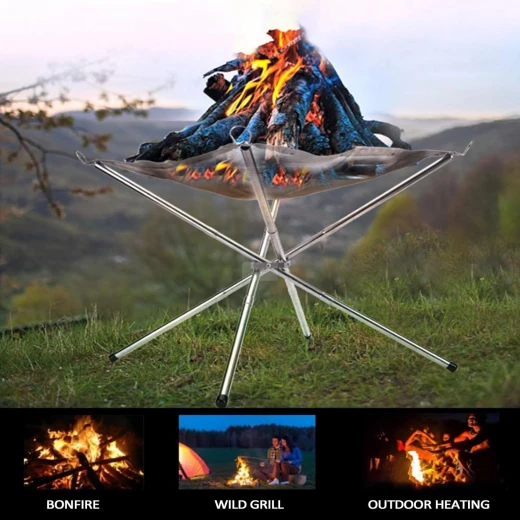 ATAD Portable Camping Fire Pit & Wood Holder – Upgraded Large Collapsing Stainless Steel Mesh Outdoor Bonfire Stand with Carrying Bag - Atad - Image 2