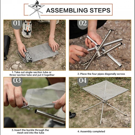 ATAD Portable Camping Fire Pit & Wood Holder – Upgraded Large Collapsing Stainless Steel Mesh Outdoor Bonfire Stand with Carrying Bag - Atad - Image 3