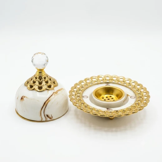 Atad 13cm Marble Incense Burner with Crystal Lid – Elegant Luxury Bakhoor Holder - Atad - Image 2