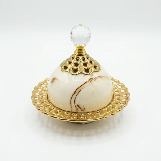 Atad 13cm Marble Incense Burner with Crystal Lid – Elegant Luxury Bakhoor Holder Atad 13cm Marble Incense Burner with Crystal Lid – Elegant Luxury Bakhoor Holder