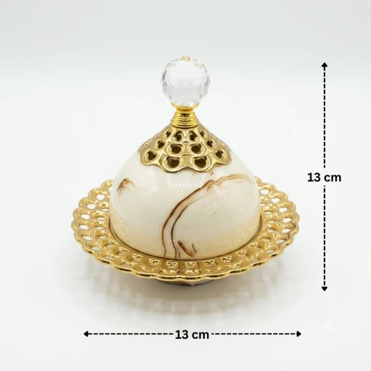 Atad 13cm Marble Incense Burner with Crystal Lid – Elegant Luxury Bakhoor Holder - Atad - Image 3