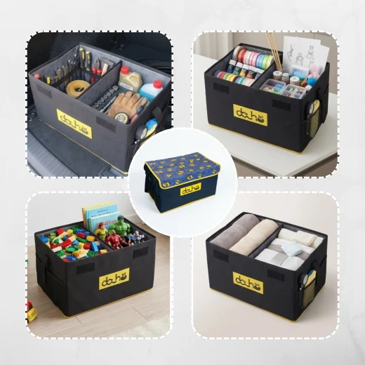 ATAD Multi-Purpose Fabric Storage & Organizer Box (50 × 30 × 27 cm) - Heavy-Duty Storage Box with Patterned Cover & Side Handles for Home, Car & Travel - Atad - Image 2