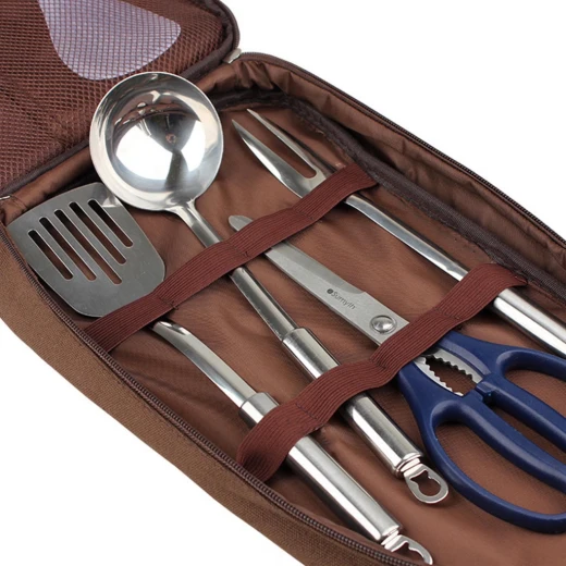 ATAD 7-Piece Portable Camp Kitchen Cooking Utensil Set with Travel Organizer Bag - Stainless Steel Outdoor BBQ & Camping Cookware Kit - Atad - Image 3