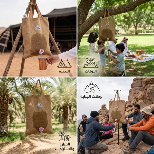 ATAD Large Desert Water Skin "Abu Khaisha" Natural Cooling Canteen – 7.5L Capacity with Thermos Spout & Eco-Friendly Burlap Cover (47 x 37 cm) Sand Color  - Atad - Image 3