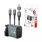 Toby's Smart 67 Watt GaN Fast Wall Charger with Triple Ports Dual Type-C and USB-A Super Fast Charging UK Plug Includes Type-C and Lightning Cables - Tobys