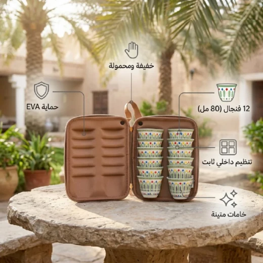 طقم فناجيل قهوة بالنقش العسيري 12 فنجان 15×19.3×7.3 سم – حماية قوية وتنقل سهل بتصميم عملي وأنيق من عتاد - عتاد - Image 5