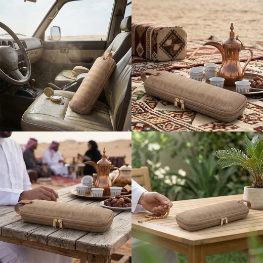شنطة فناجين قهوة بالنقش العسيري 9 حبات  – تصميم تراثي أنيق وهيكل خشبي للحماية أثناء التنقل من عتاد - عتاد - Image 2