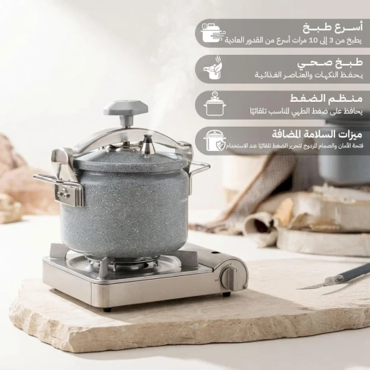 ATAD 12L Ceramic-Coated Heavy Aluminum Pressure Cooker – Non-Stick Medium-Large Capacity Family & Camping Cooker with Safety Valves Grey - Atad - Image 3