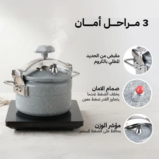 ATAD 12L Ceramic-Coated Heavy Aluminum Pressure Cooker – Non-Stick Medium-Large Capacity Family & Camping Cooker with Safety Valves Grey - Atad - Image 4