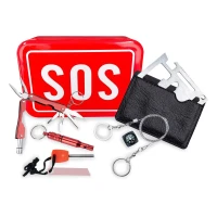 ATAD 8-Piece Emergency Survival & Safety Kit in Red Metal Case – Portable Outdoor First Aid & Utility Gear for Camping, Overlanding & Road Trips 