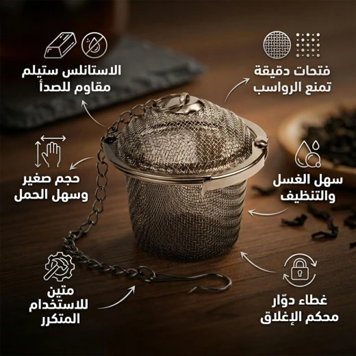 مصفاة شاي ستانلس ستيل مقاس 5 سم تنفتح بلفة واحدة للكوب والاستكانة – كرة تنقيع فردية فائقة الخفة بشبكة متينة (مقاس 5 × 5 × 5 سم) من عتاد - عتاد - Image 4