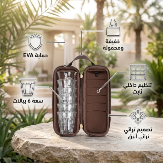 شنطة استكانات مكتملة ضد الصدمات 6 حبات – تصميم تراثي، تحمي الاستكانات من الخدوش والكسر، سهلة الحمل والتنظيم من عتاد - عتاد - Image 6
