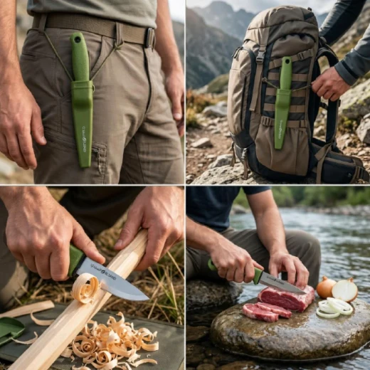 ATAD 5CR15 Stainless Steel Tactical Hunter & Camp Knife (10 cm Blade, 24.3 cm Total, Olive Green) – Food-Safe Outdoor Utility & Cooking Knife with Protective Sheath - Atad - Image 5