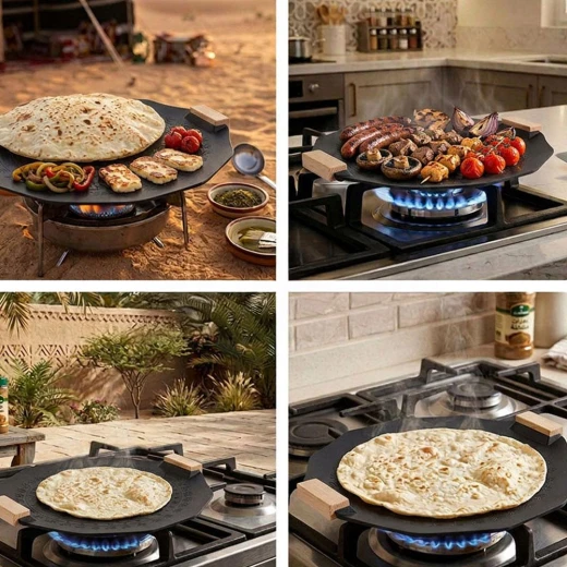 ATAD 40cm Deep Non-Stick Cast Aluminum Fry Pan with Double Coating & Detachable Wooden Handle (Black) – Extra-Large Skillet for Family Feasts, Saudi Cuisine & Rice Dishes  - Atad - Image 4